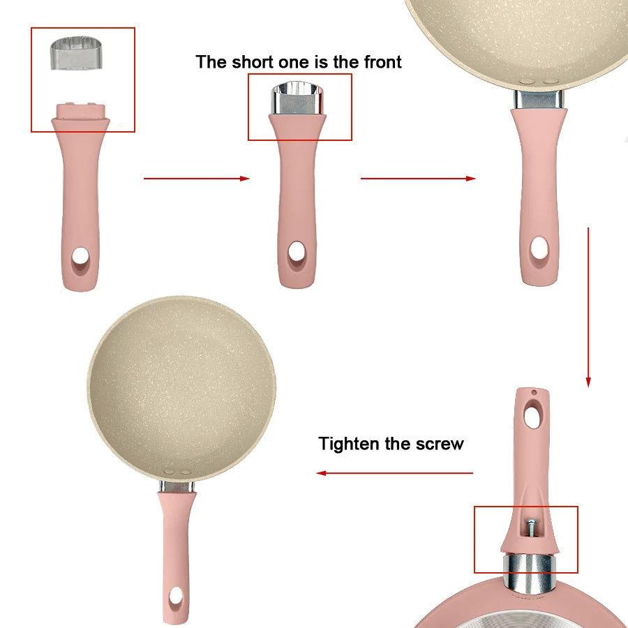 Home Kitchen Cookware Sets,Pots And Pans Set Nonstick,Cute Egg Steak Pan,Stockpot With Lid For All Stove Tops,3-Piece, Pink