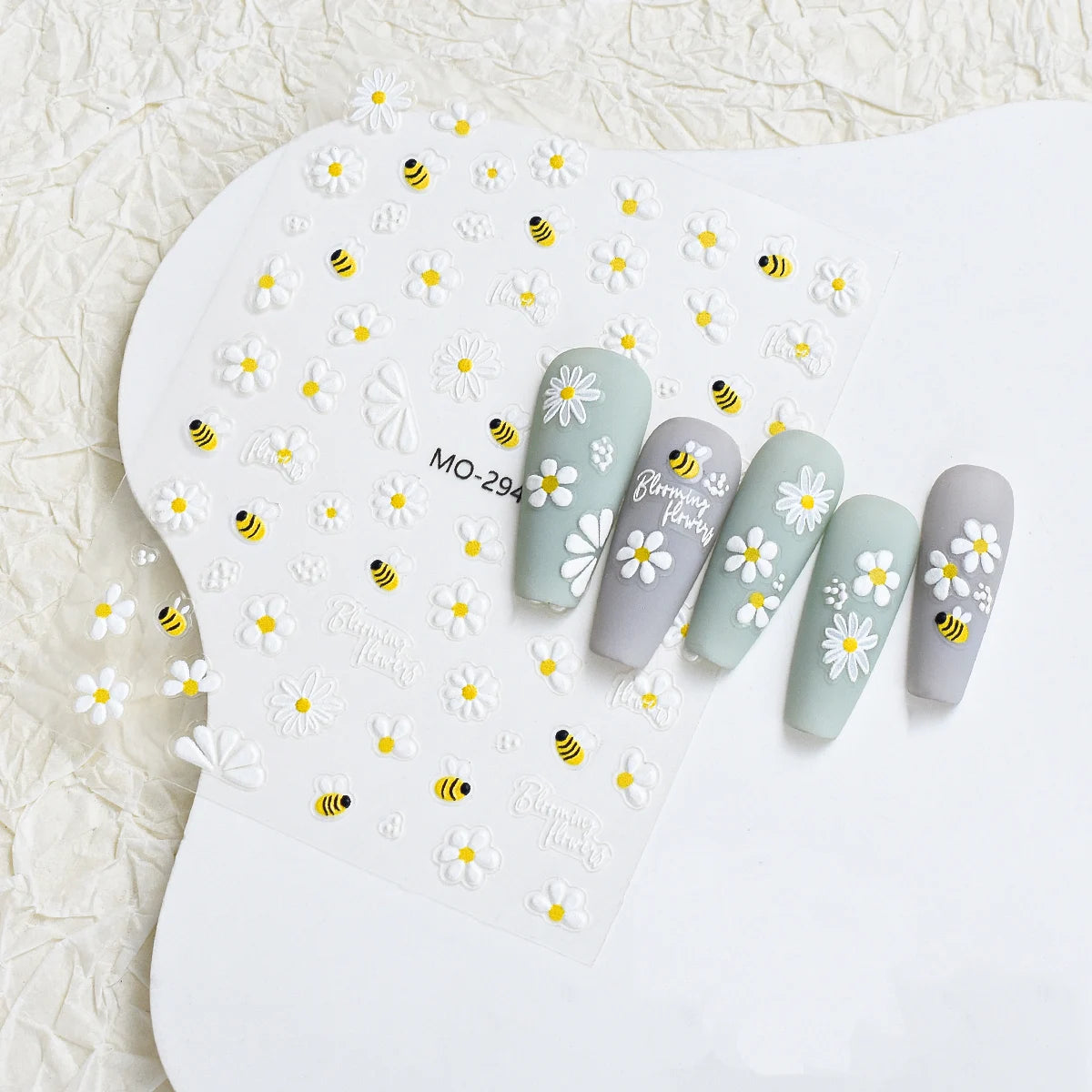 Daisy Bee Nail Stickers 5 D Embossed Flower