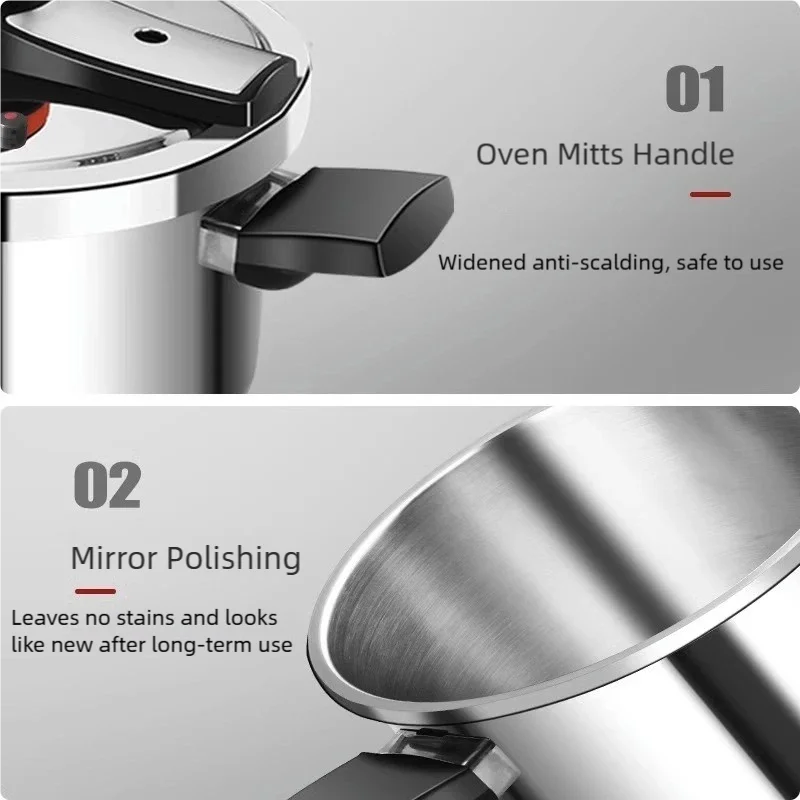 4L/6L/8L/10L/12 L Professional Stovetop Pressure 304 Stainless Steel Fast Heating Cooking Pot for Camping Family Household