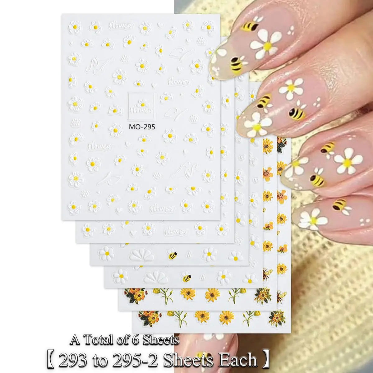 Daisy Bee Nail Stickers 5 D Embossed Flower