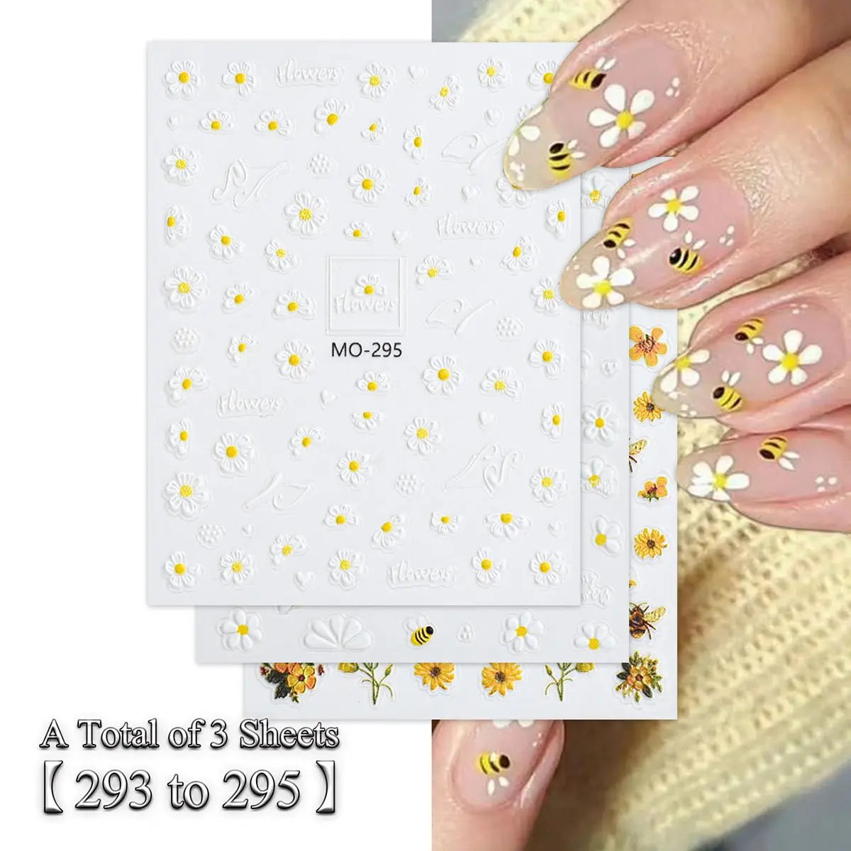 Daisy Bee Nail Stickers 5 D Embossed Flower