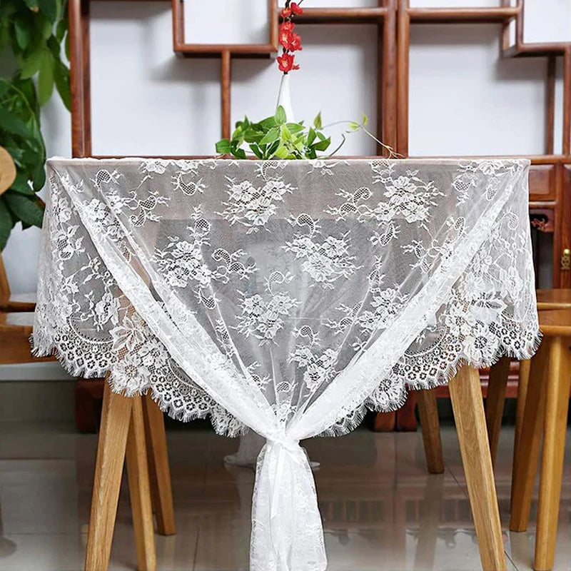 300*150CM White Lace Fabric For Table Cover Lace Decorative Tablecloth Dining Cloth Textile Wedding Party Home Decor