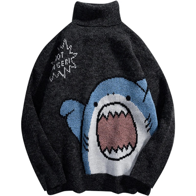 Shark Winter Cartoon Korean Hip Hop Loose Knit Jumper