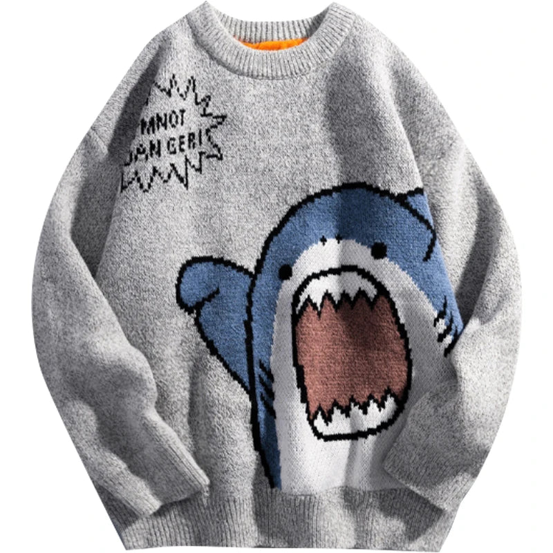 Shark Winter Cartoon Korean Hip Hop Loose Knit Jumper