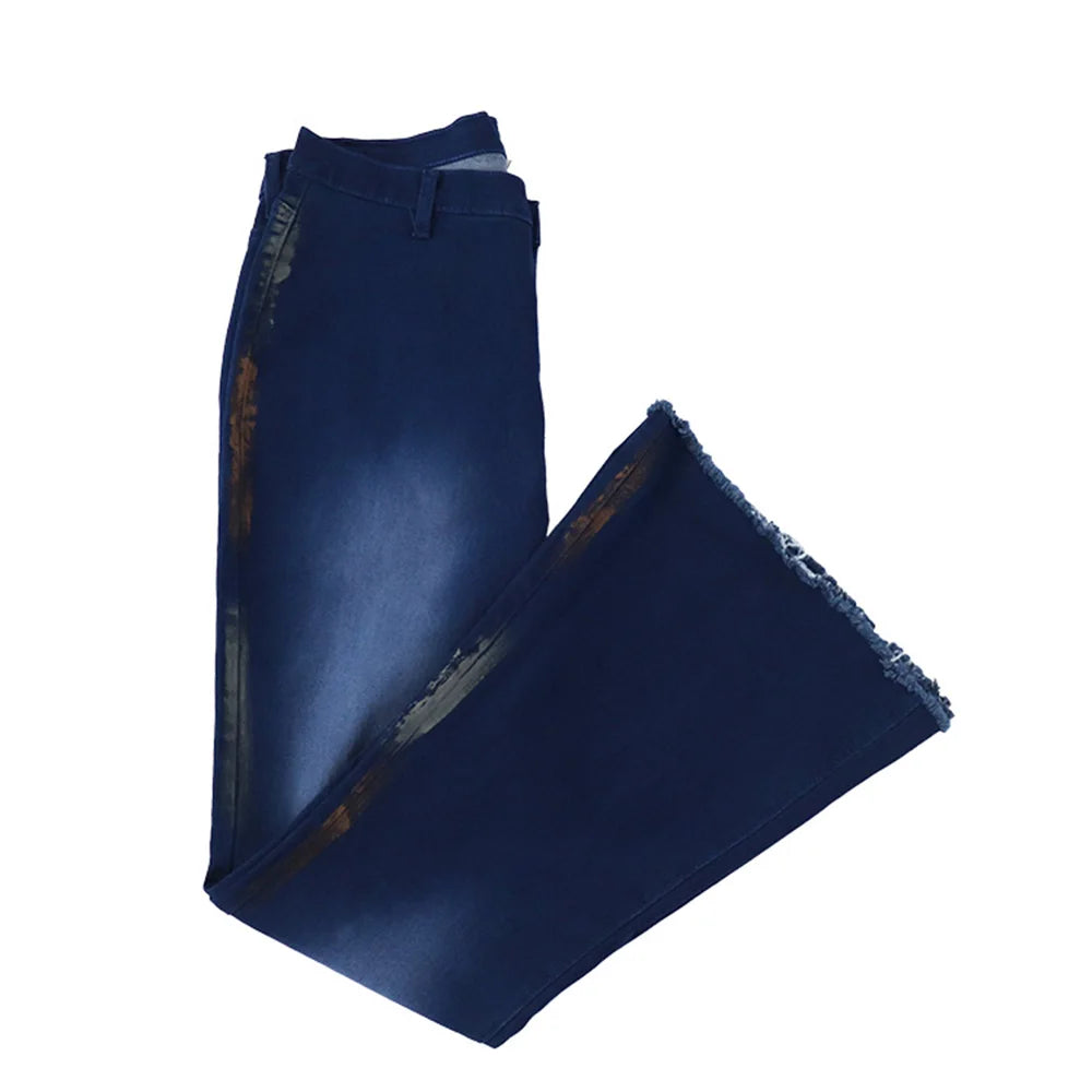 Women stretch fabric Flared With Print Ripped Jeans