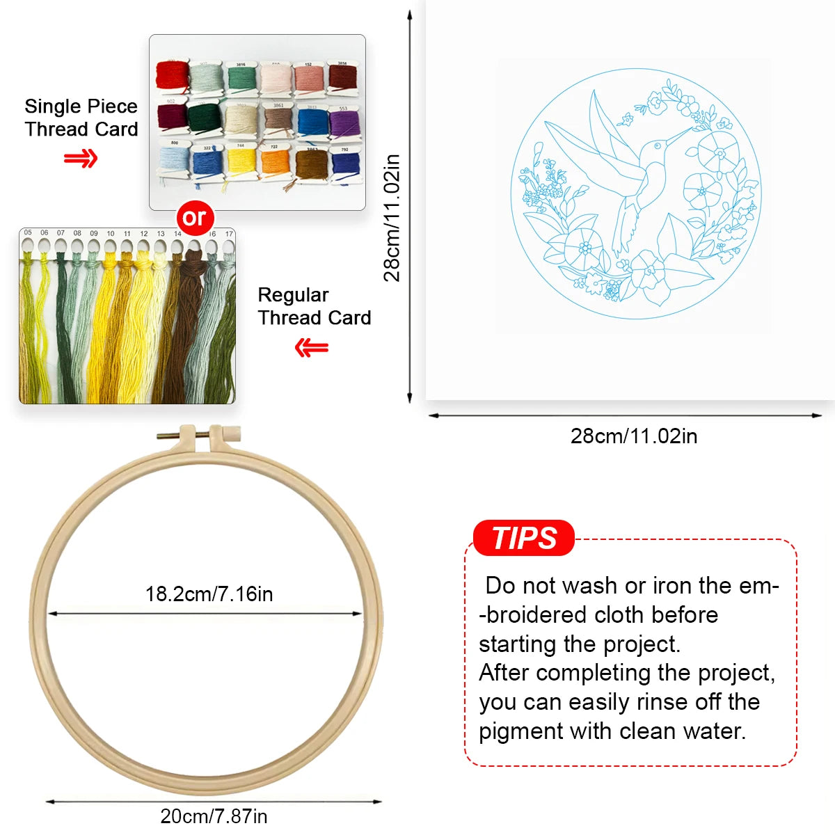Hummingbird Embroidery Starter Kit DIY Cross Stitch Set for Beginner Printed Sewing Art Craft Painting Home Decor Needle Art