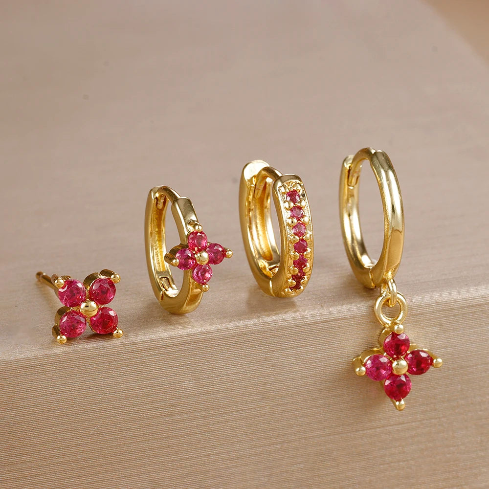 Cubic Zircon Flower Hoop Earrings