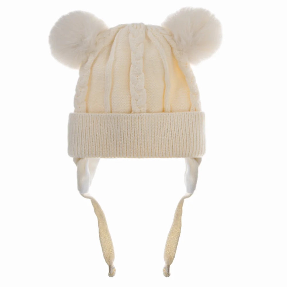 Cute Bear Earpuff Textured Knit Hat