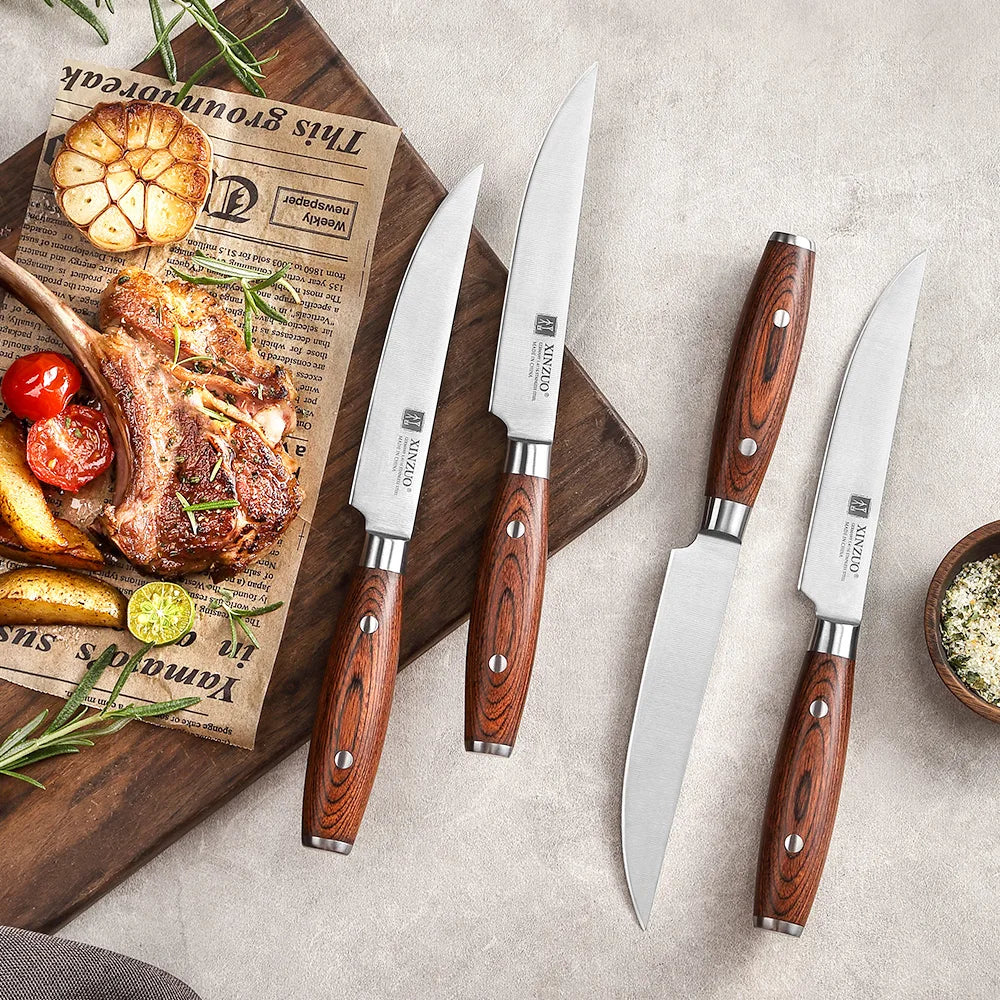 XINZUO 1/4 PCS Steak Knives Set DIN 1.4116 Stainless Steel Kitchen Multipurpos Knife Perfect For Western Restaurant Knife Dining
