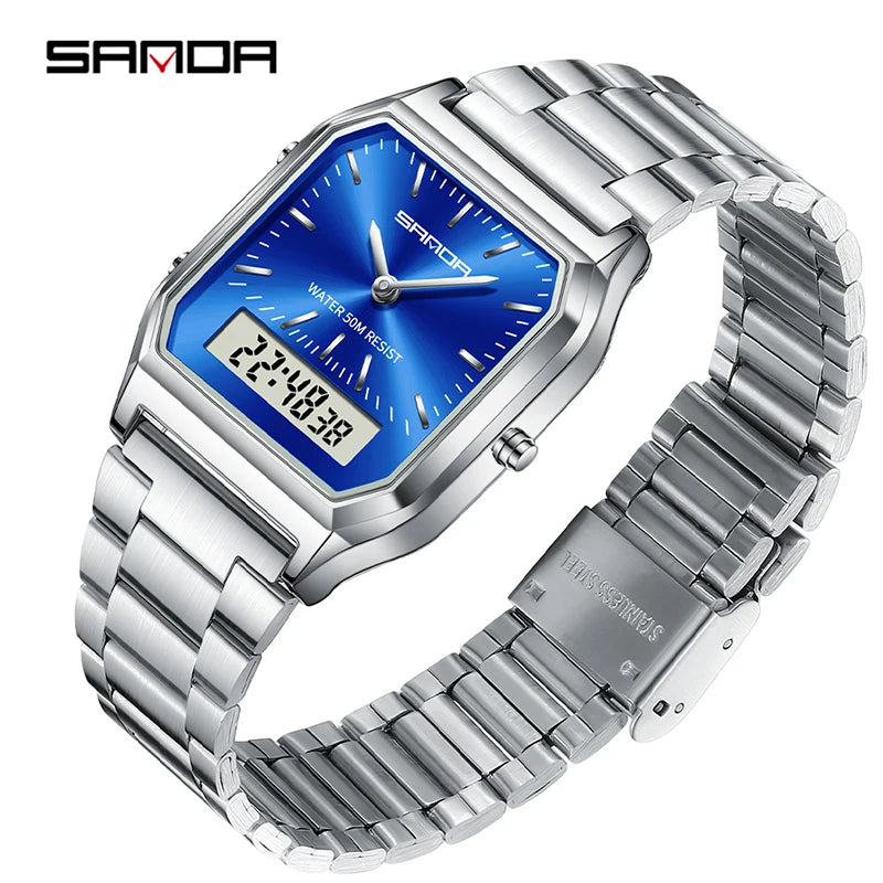 Luxury Style LED Digital Dual Display Clock Unisex