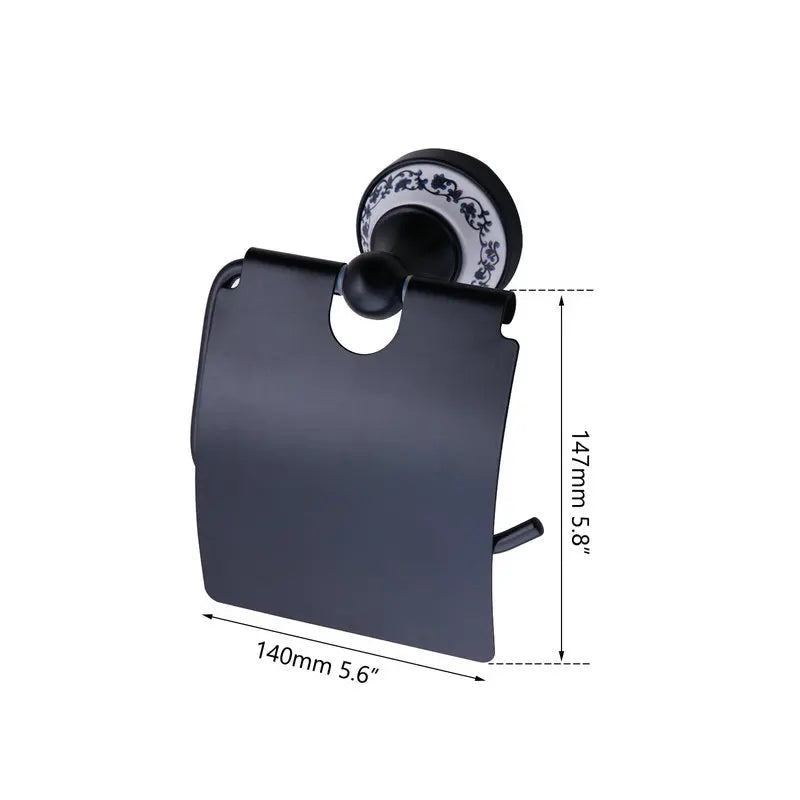 JIENI Wall Mounted Matte Black Washroom Bathroom Accessories Towel Ring Rack Paper Holder Toilet Brush Holder Frosted Glass Cup
