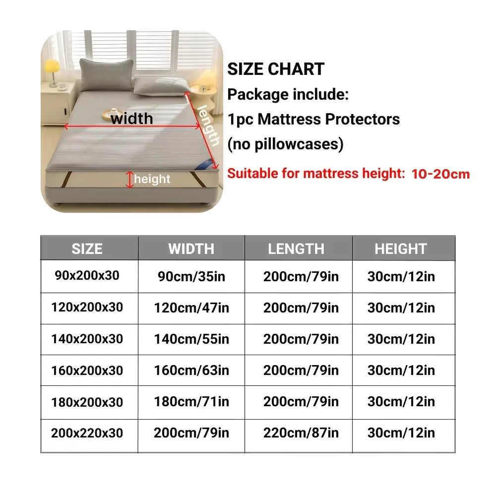 1pc Striped Waterproof Mattress Protector, Comfortable Mattress Cover, Soft and Breathable for Single/Double Beds