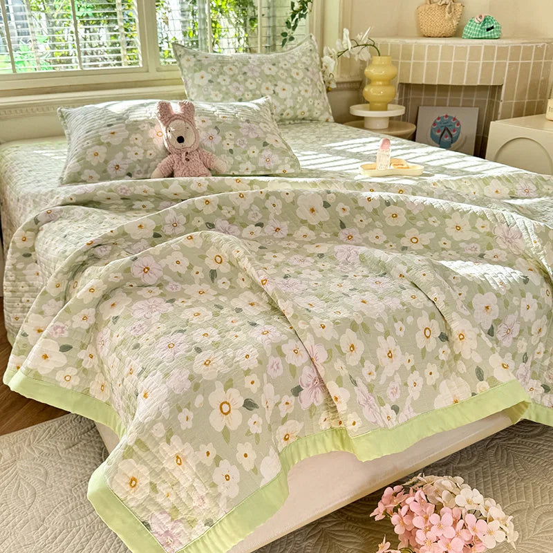 1pc Quilted Bedspread for Beds Thick Blanket for Bed Single/Queen/King Size Flower Printed Quilted Bed Cover Soft Bedspreads