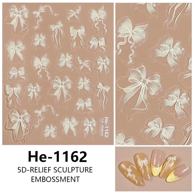 3 D White Bow knot Flower Nail Art Sticker