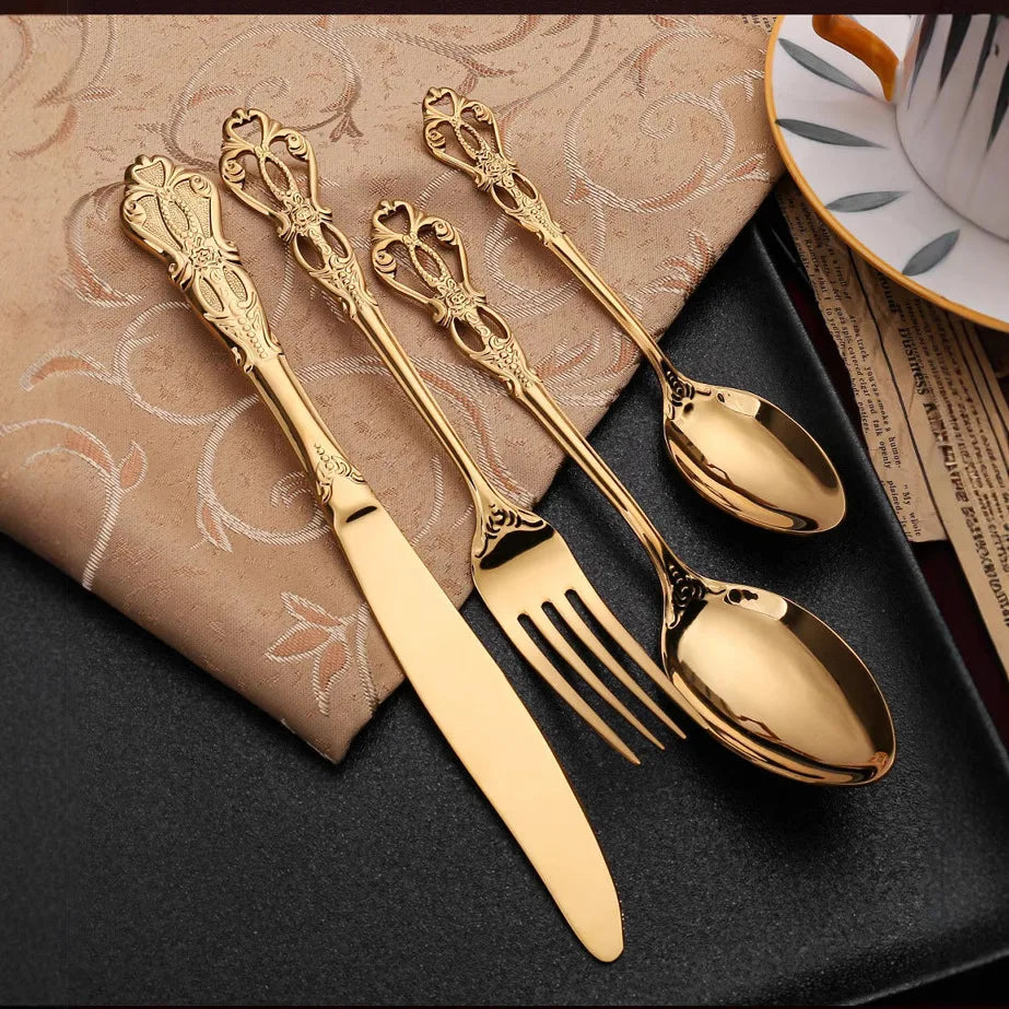 Luxury Gold Stainless Steel Cutlery Set Steak Knife Fork Spoon Tableware Dinnerware Set for Home Restaurant Wedding