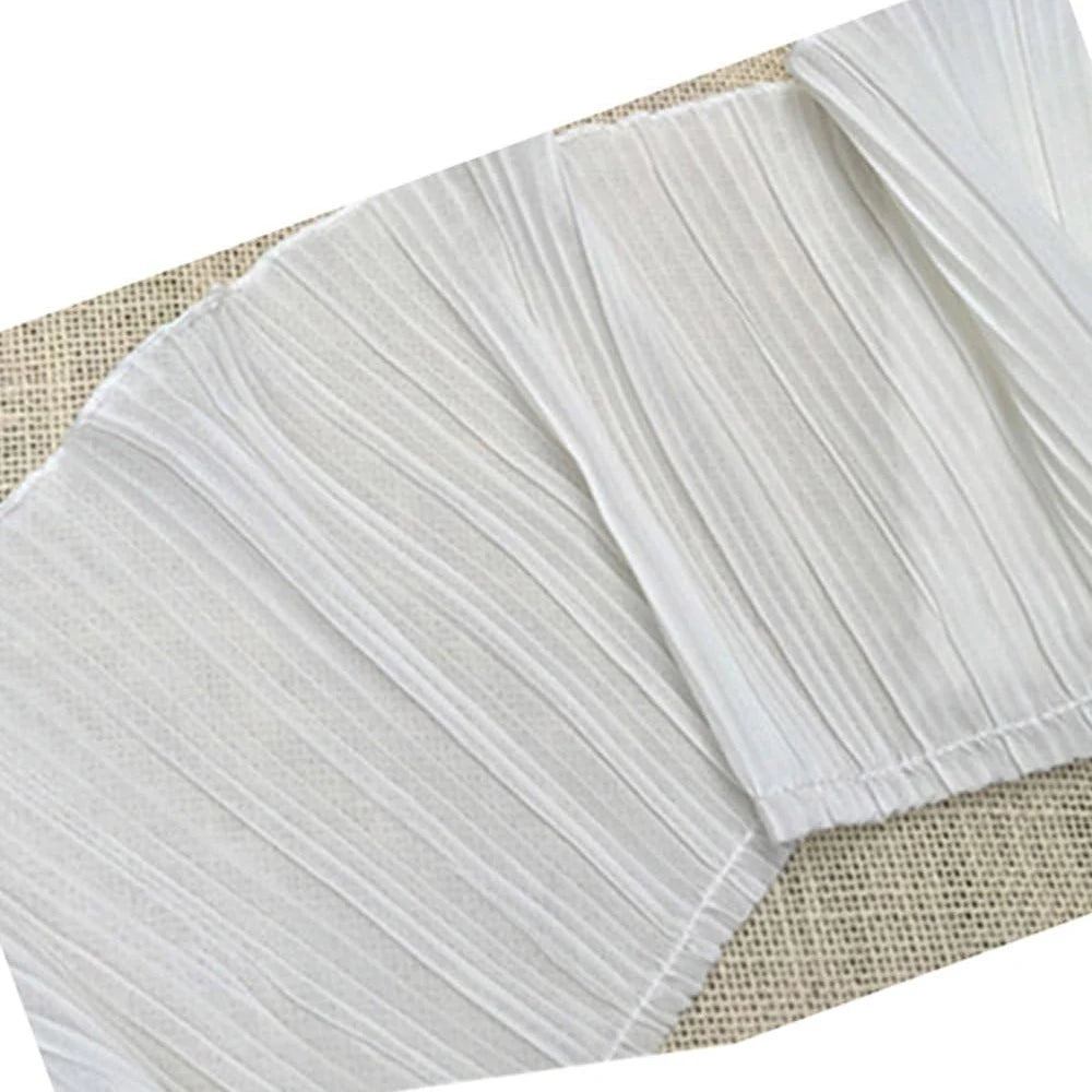 1 Yard Black and White Pleated Chiffon Fabric With Lace Edging Suitable For Clothing Extension And Craft Sewing17CM Wide