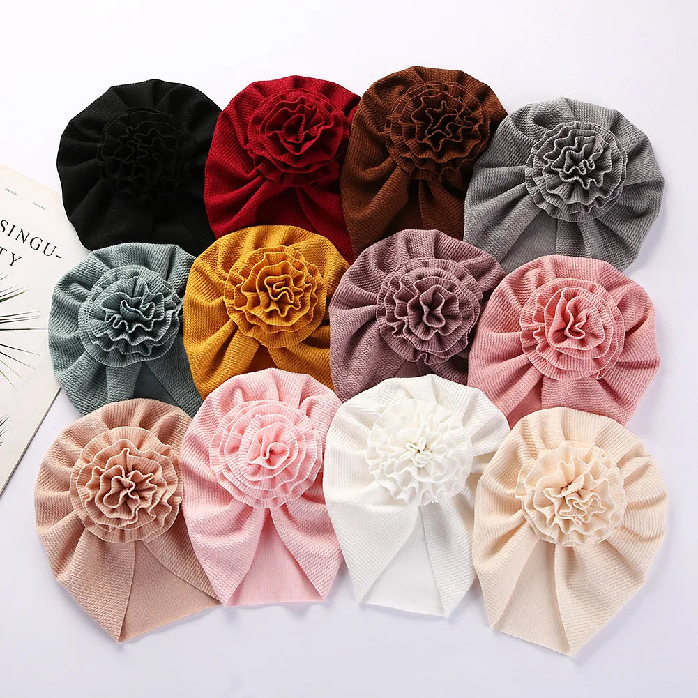 Flower Ribbed Turban Baby Hats