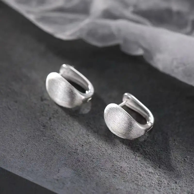 Silver Brushed Curved Surface Mini Hoop Earrings