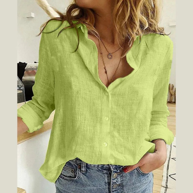 Women Single Breasted Button Lapel Blouses Shirt