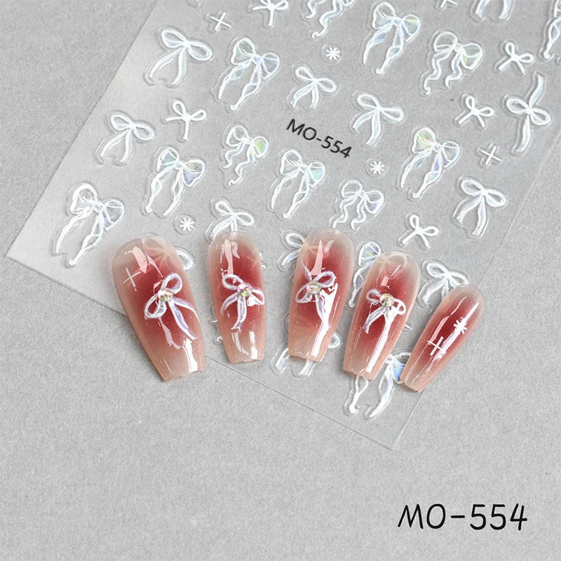 3 D White Bow knot Flower Nail Art Sticker