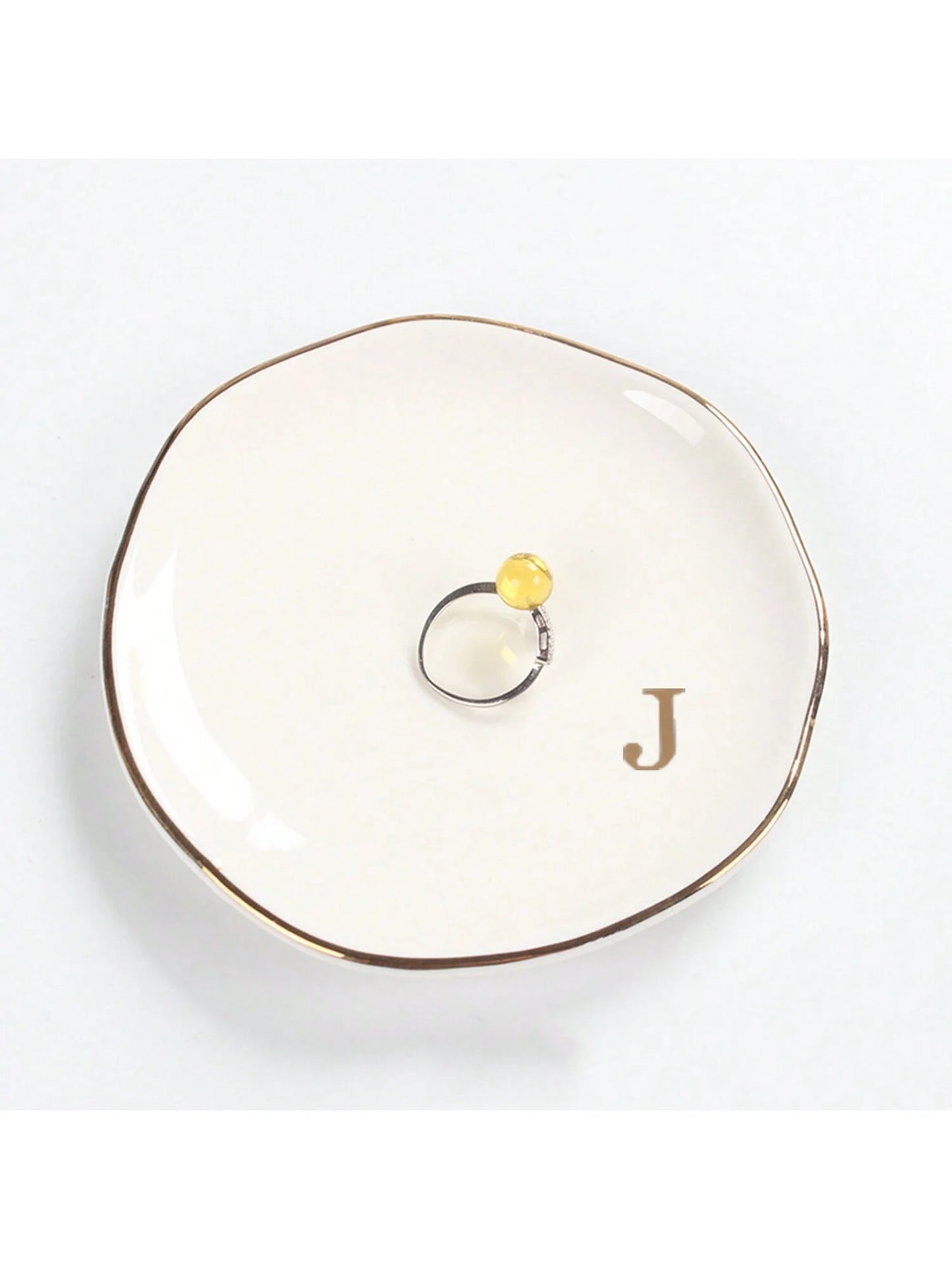 Initials Ring Dish Jewery Tray with Personalized A-Z Monogrammed Gifts Wedding Engagement for Women Friends sister,Ceramic White