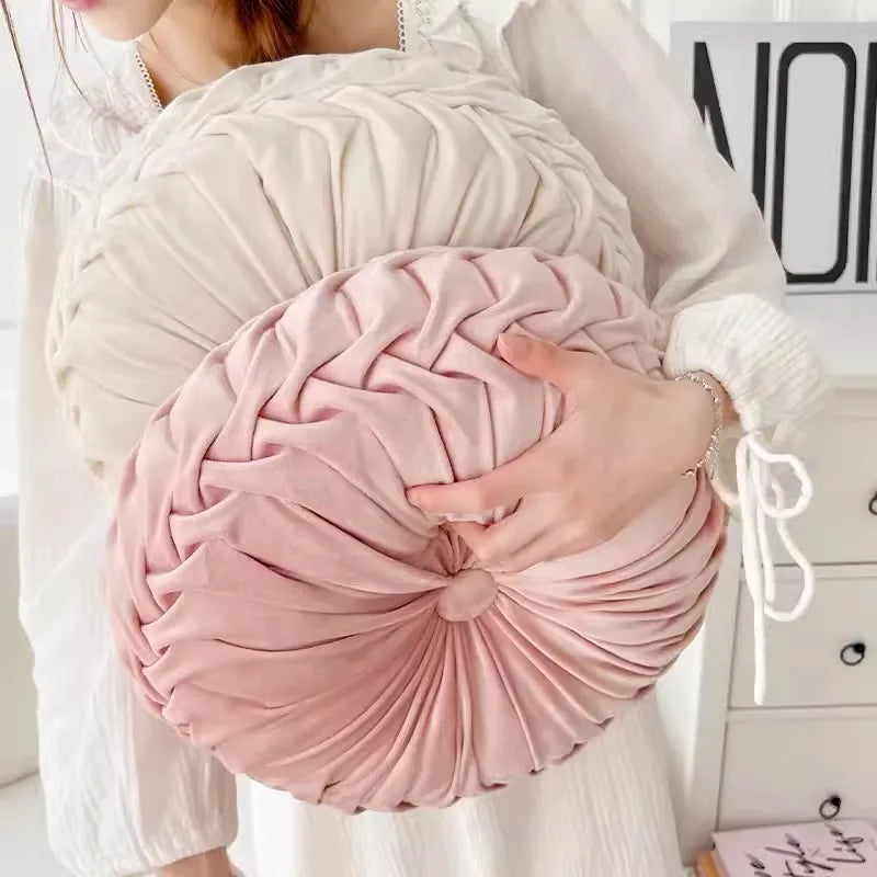 Round Pleated Throw Pillow