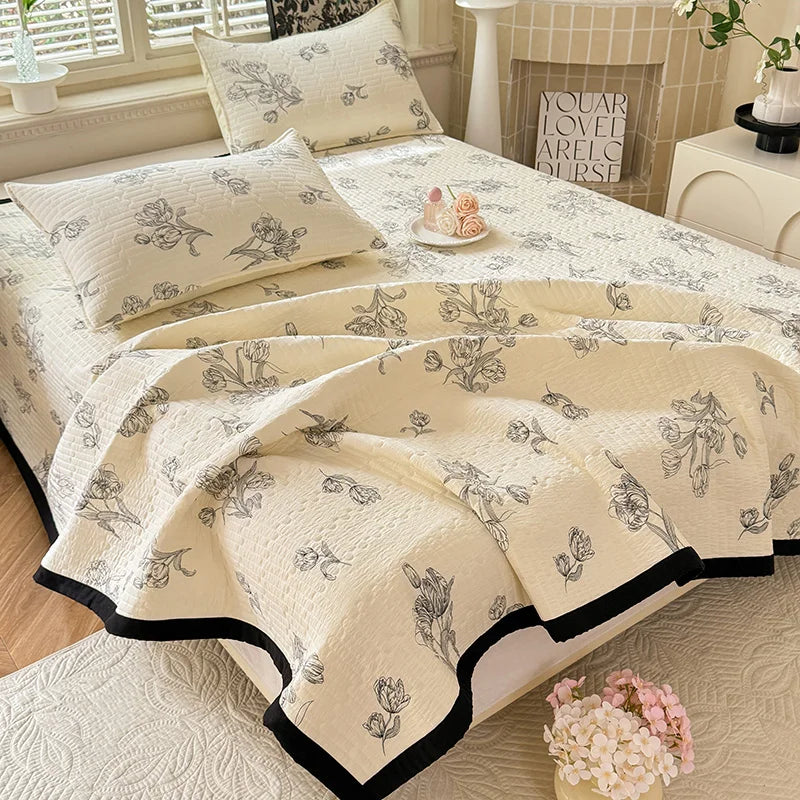 1pc Quilted Bedspread for Beds Thick Blanket for Bed Single/Queen/King Size Flower Printed Quilted Bed Cover Soft Bedspreads