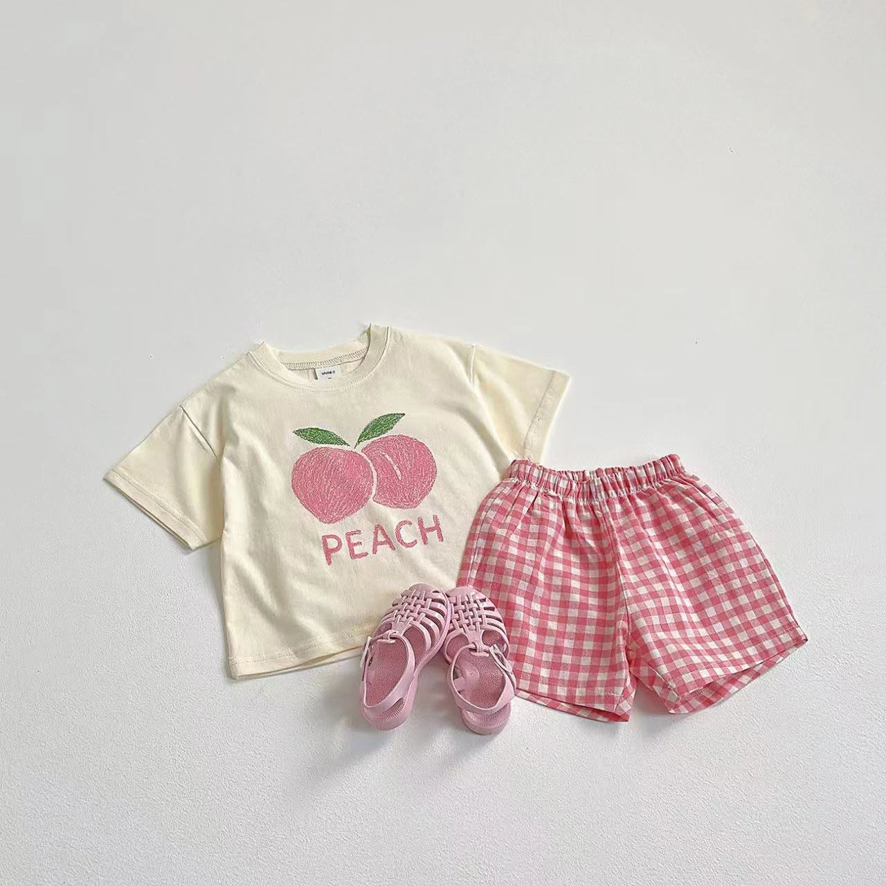 Fruit Pattern Suit Tees + Plaid Shorts Kids Outfits