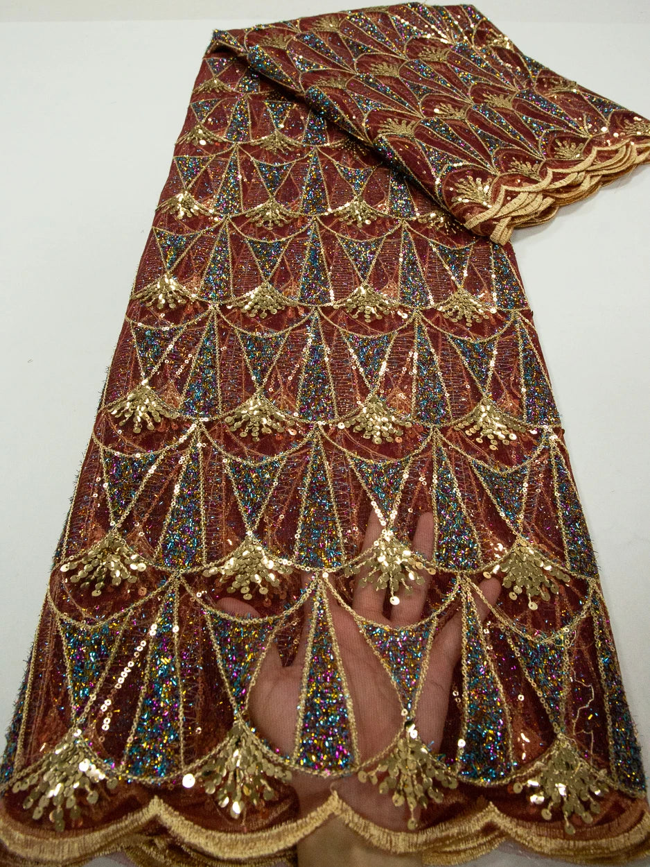 Kalume 2025 African Lace Fabric Sequins Nigerian Mesh Lace Fabric Sequins 5 Yards High Quality For Party Wedding Dress F3811