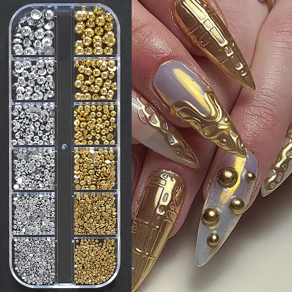 1 Box Half Round Flat back Nail Rhinestones