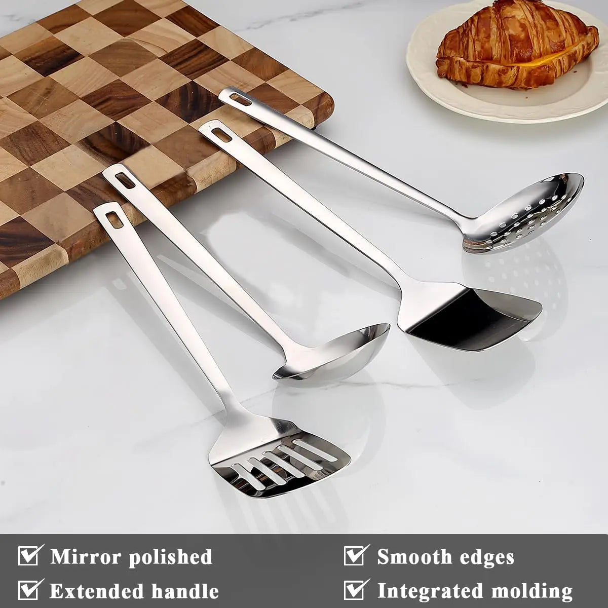 6pcs Stainless Steel Kitchenware Set Public Spoon Spatula Soup Spoon Colander Large Spoon Suitable for Restaurants and Families