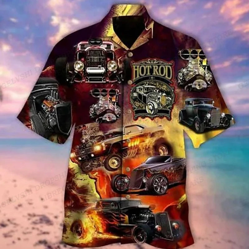 Beach Style Car Graphic Shirts For Men