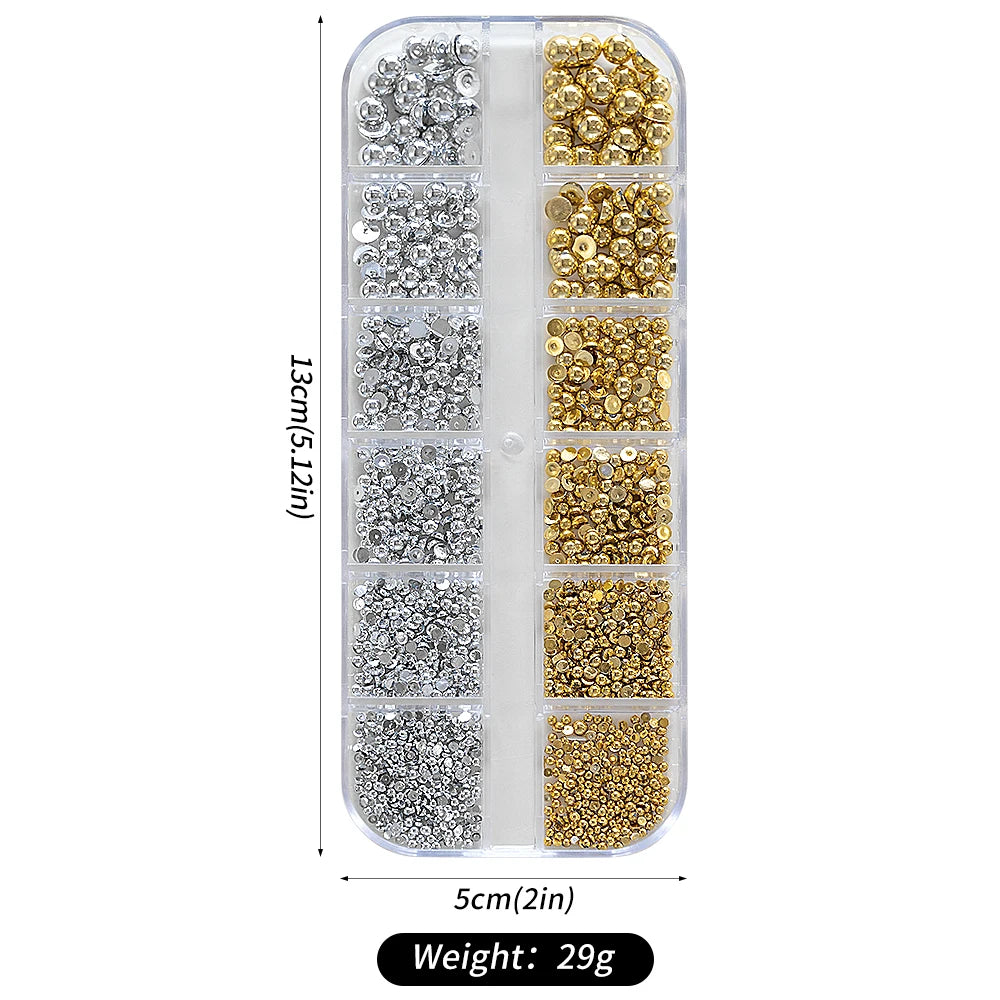 1 Box Half Round Flat back Nail Rhinestones