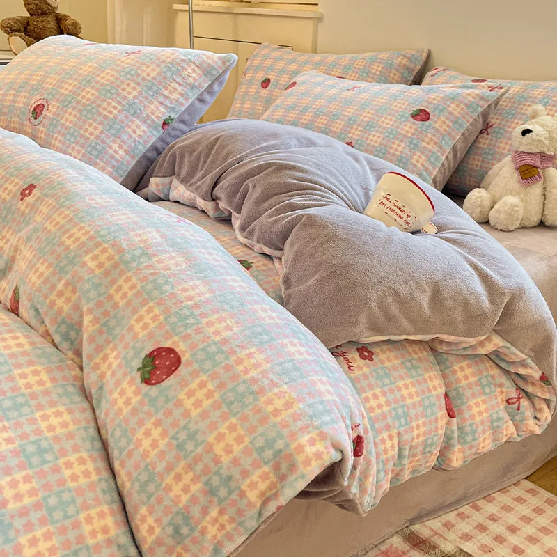 Cute Printed Velvet Duvet Cover Set