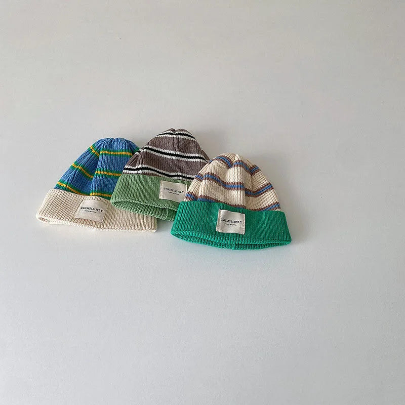 Fashion Striped Kids Knit Bonnet Cap