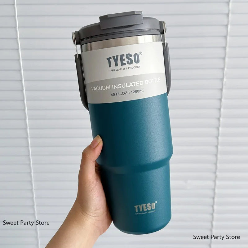 Tyeso 600/750/900/1050/1200ML Stainless Steel Thermos Bottle Car Coffee Cup Sports Water Bottles Keeps Cold and Heat Thermal Mug