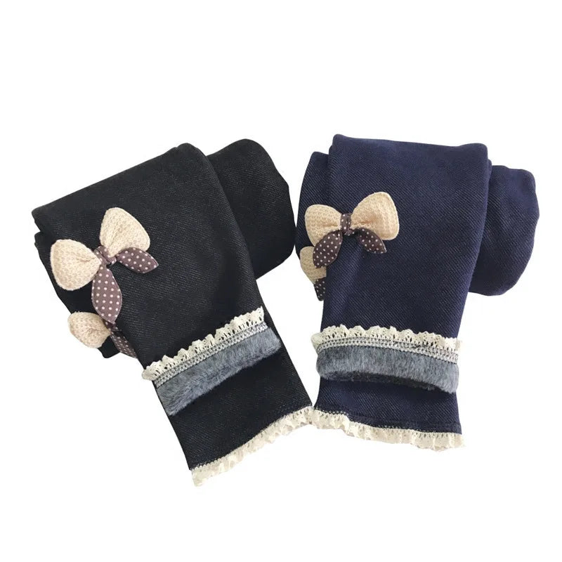 Warm Children Leggings Velvet Bow knot Trouser