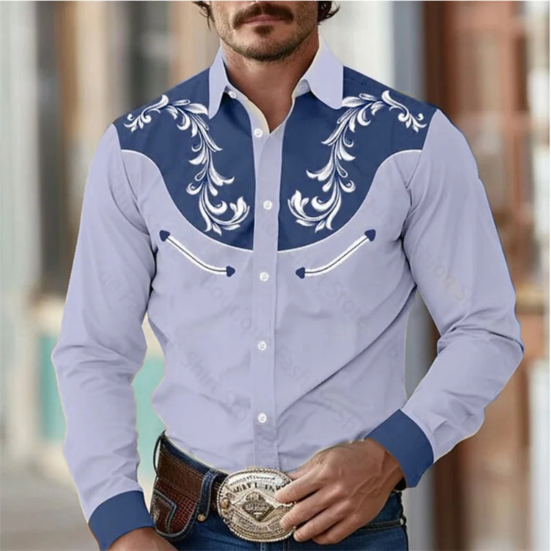 Floral Retro Western Lapel Shirt