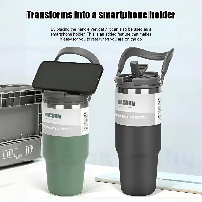 Car Thermal Mug Extra Large Capacity 900/1200ml Stainless Steel VacuumThermal Mug Handheld Portable Outdoor&Sport Water Cup