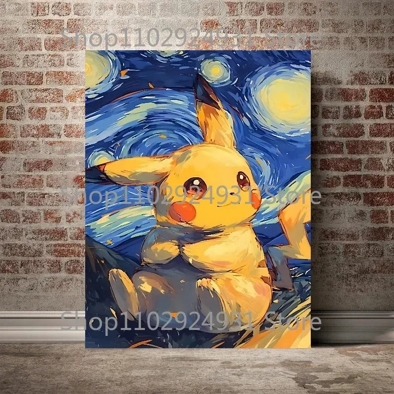 Classic Anime Pokemon Poster Pikachu Gengar Spray Charmander Starry Sky Series Canvas Painting Home Wall Decoration Art Painting