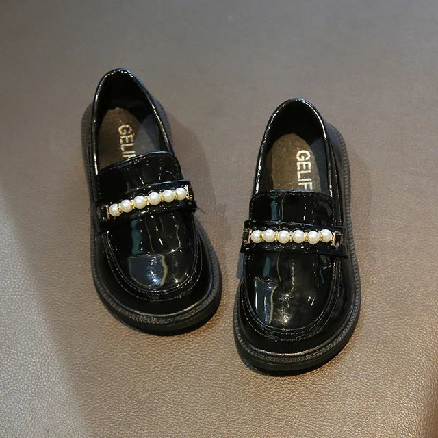 Leather Kids Fashion Pearls Beading Loafers
