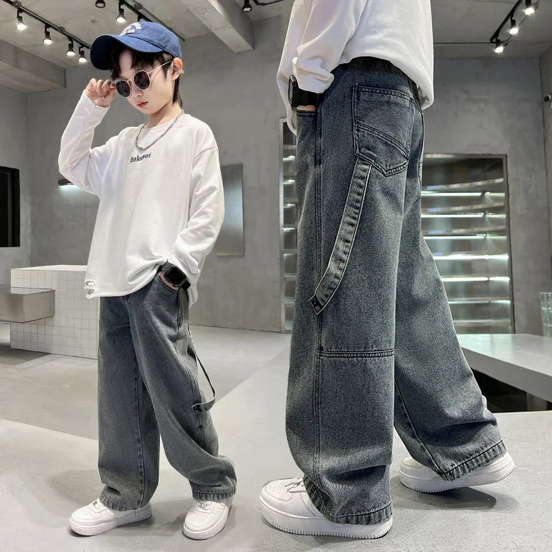 New Kids Denim Loose Pocket Pants Trousers