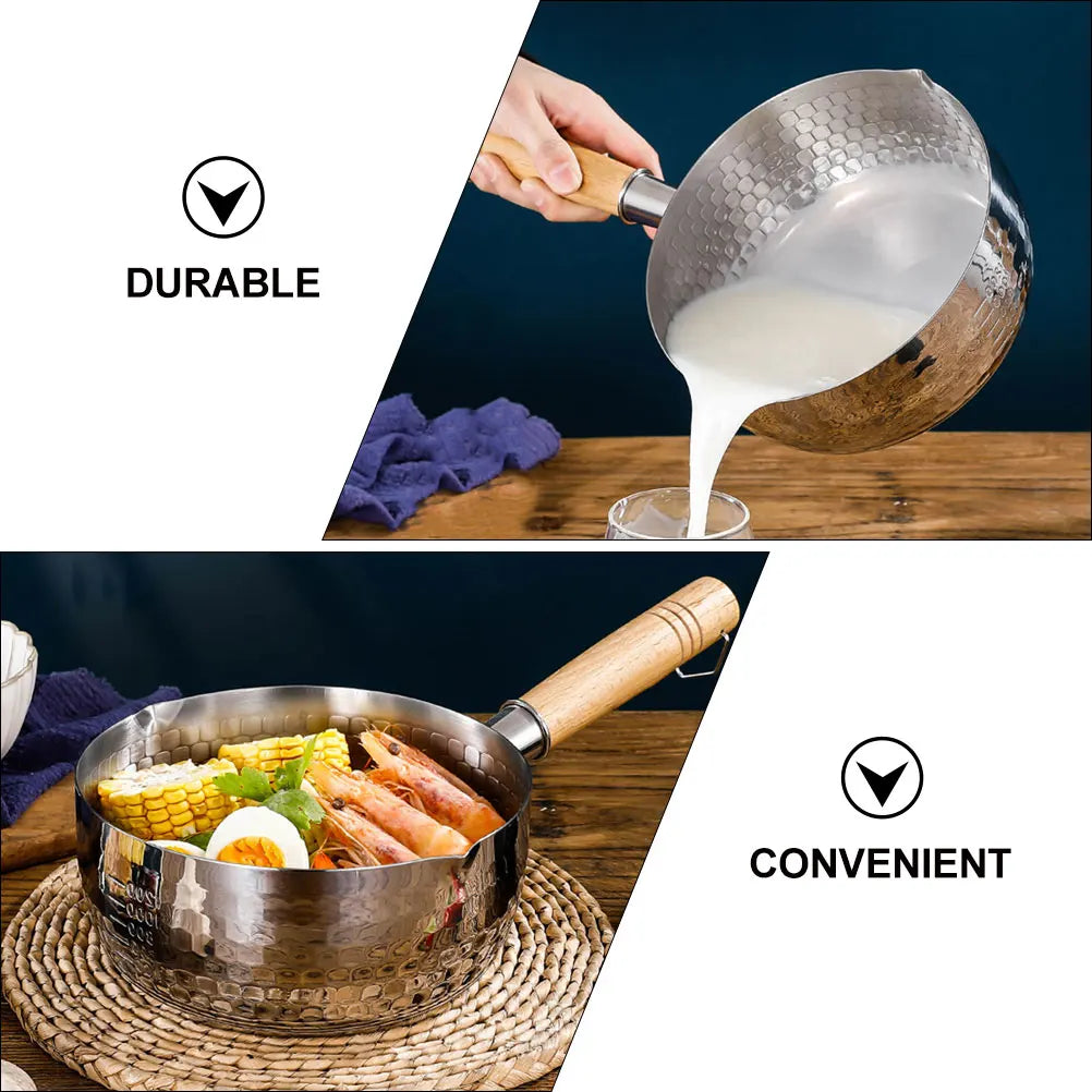 Wooden Handle Soup Pot Stainless Steel Cooking Pot With Lid For Milk Noodle Sauce Baby Food Thickened Stew Pan Kitchen Cookware