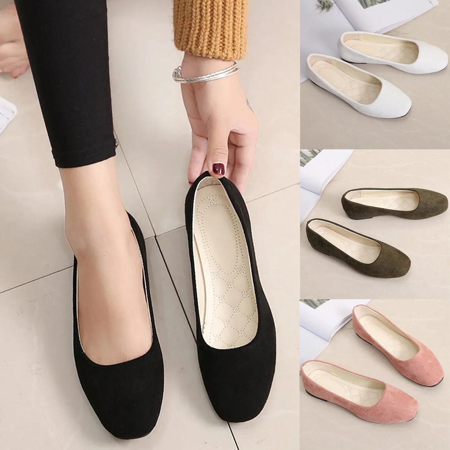 Women Suede Loafers Flat Heel