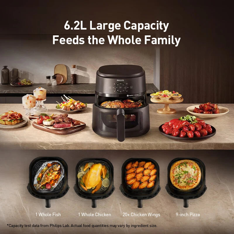 Philips Air fryer NA230 1700W 6.2L 3D Hot Air Circulation Rapid Heating High Performance Panoramic Window BPA-Free Materials