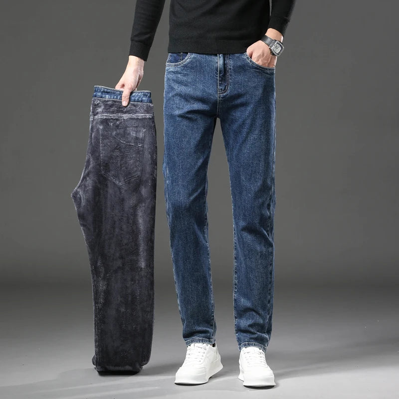 Winter Fleece Thick Warm Jeans For Men