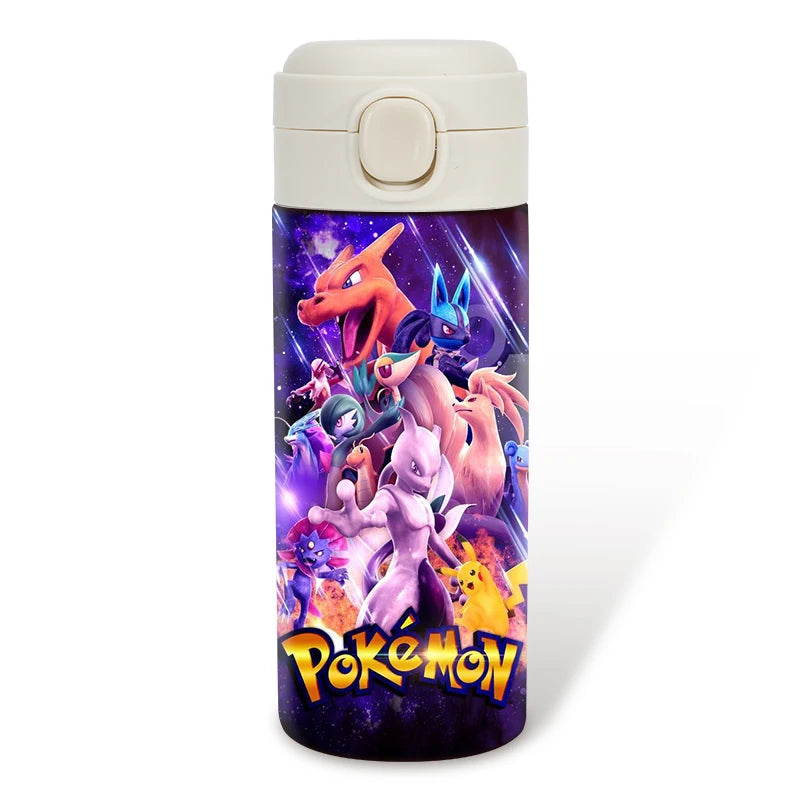 Pokemon 400ML Thermos Water Bottle Anime Portable Children Cute Pikachu 304 Stainless Steel Cartoon Outdoor Sport Water Mug Gift