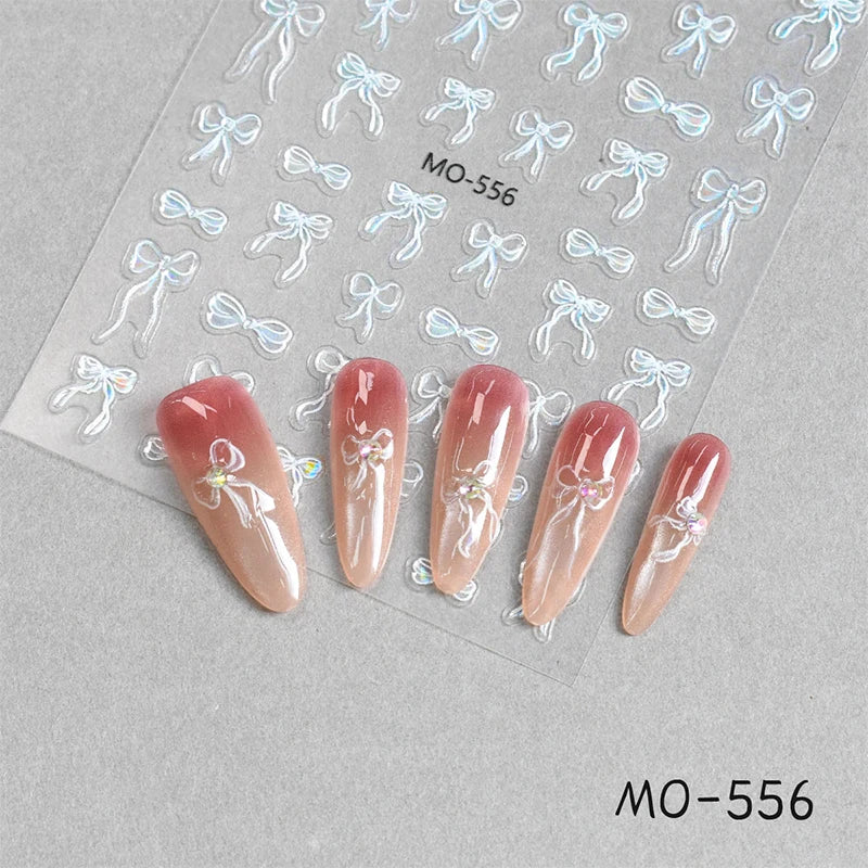 3 D White Bow knot Flower Nail Art Sticker