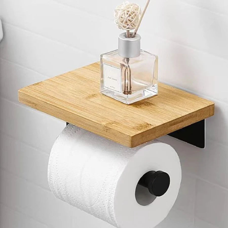Solid Wood Paper Towel Holder No Punch Bathroom Tissue Box Toilet Cell Phone Paper Roll Paper Holder