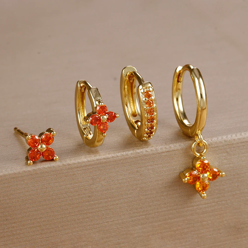 Cubic Zircon Flower Hoop Earrings